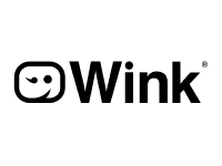 The image shows the Wink logo, with a winking face in a rounded square followed by the word "Wink" in bold, black letters.